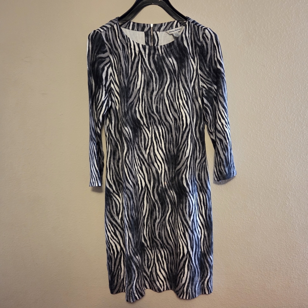 Tommy Bahama Dress Women's S Black White Darcy Zesty Zebra 3/4 Sleeve